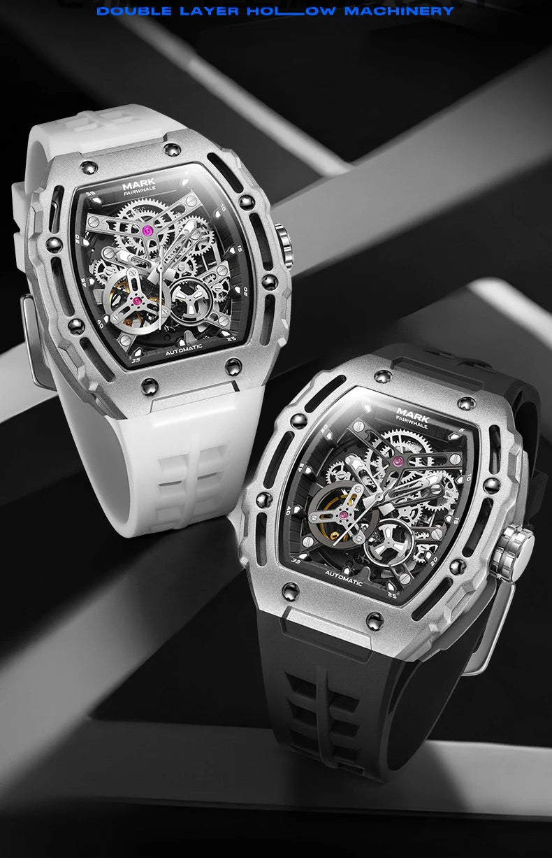 Luxury Fashion Men Original Automatic Watch Man Brand Mark Fairwhale Sports Tonneau Skeleton Mechanical Wrist Watches Reloj 2023