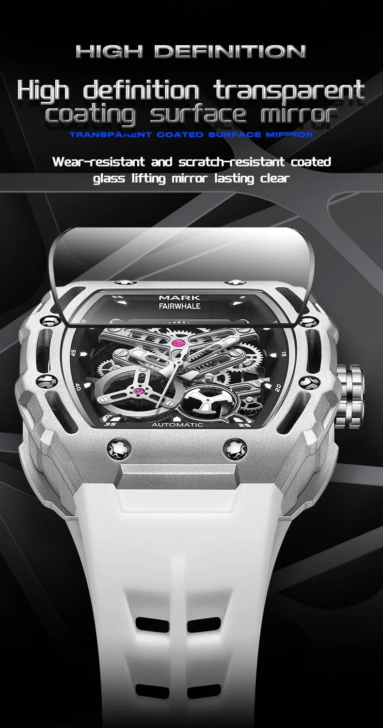 Luxury Fashion Men Original Automatic Watch Man Brand Mark Fairwhale Sports Tonneau Skeleton Mechanical Wrist Watches Reloj 2023