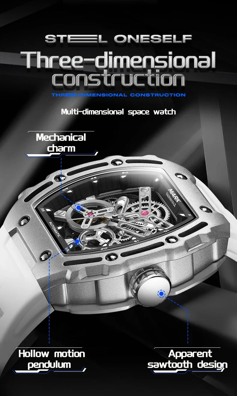 Luxury Fashion Men Original Automatic Watch Man Brand Mark Fairwhale Sports Tonneau Skeleton Mechanical Wrist Watches Reloj 2023