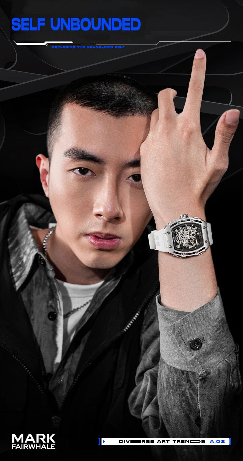 Luxury Fashion Men Original Automatic Watch Man Brand Mark Fairwhale Sports Tonneau Skeleton Mechanical Wrist Watches Reloj 2023