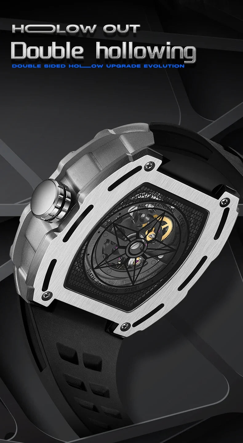 Luxury Fashion Men Original Automatic Watch Man Brand Mark Fairwhale Sports Tonneau Skeleton Mechanical Wrist Watches Reloj 2023