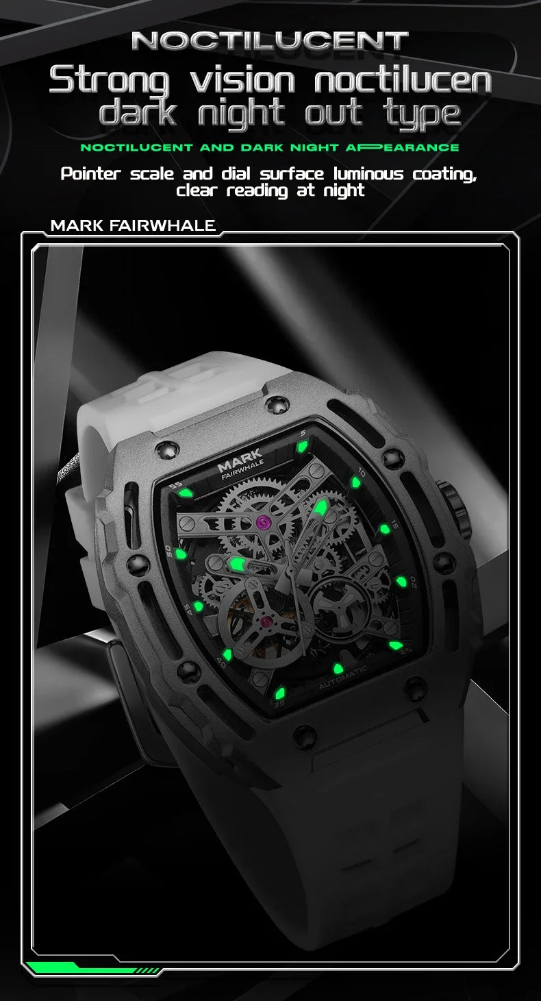 Luxury Fashion Men Original Automatic Watch Man Brand Mark Fairwhale Sports Tonneau Skeleton Mechanical Wrist Watches Reloj 2023