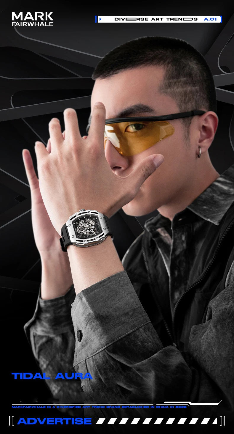 Luxury Fashion Men Original Automatic Watch Man Brand Mark Fairwhale Sports Tonneau Skeleton Mechanical Wrist Watches Reloj 2023