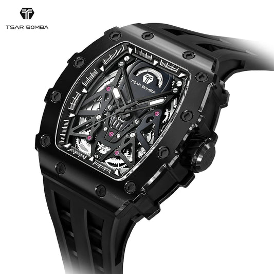 TSAR BOMBA Luxury Men's Watches Business Dress Tonneau Watch for Men Automatic Mechanical Clock Sapphire Wristwatch