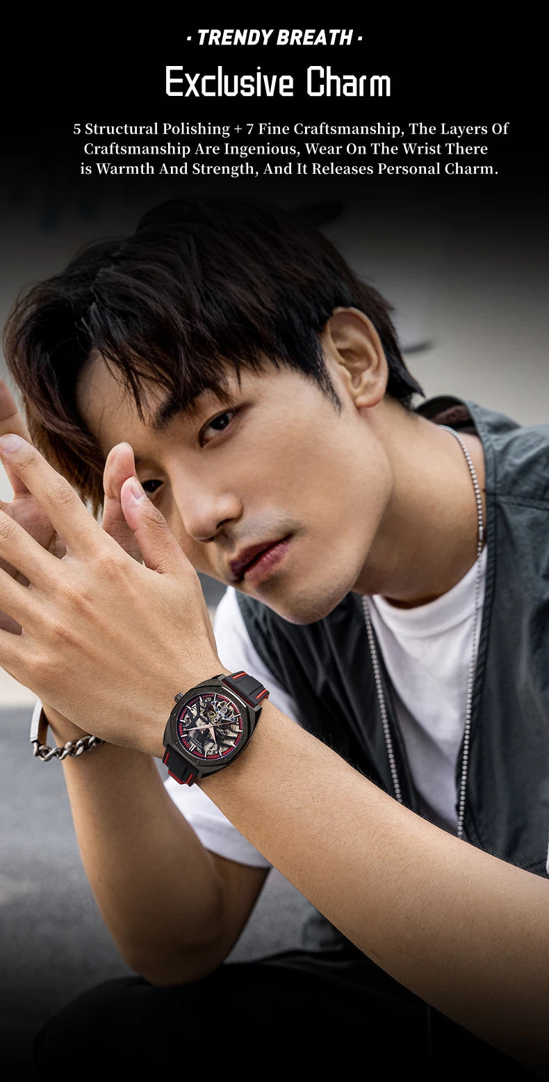 Automatic Watches Men Original Hollow Out Mechanical Wristwatches Silicone Strap Sports Waterproof Clocks Fashion Mark Fairwhale