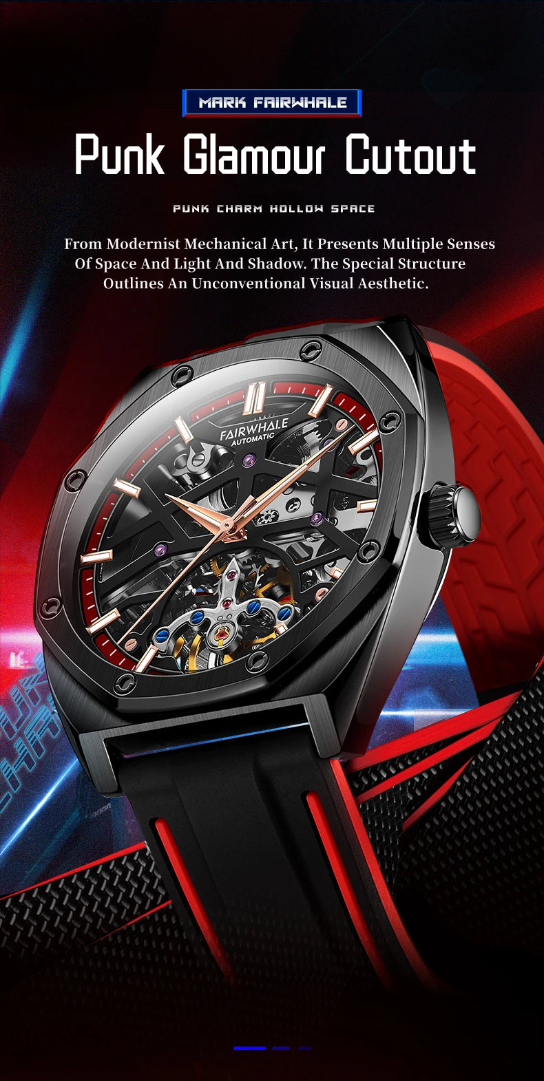 Automatic Watches Men Original Hollow Out Mechanical Wristwatches Silicone Strap Sports Waterproof Clocks Fashion Mark Fairwhale