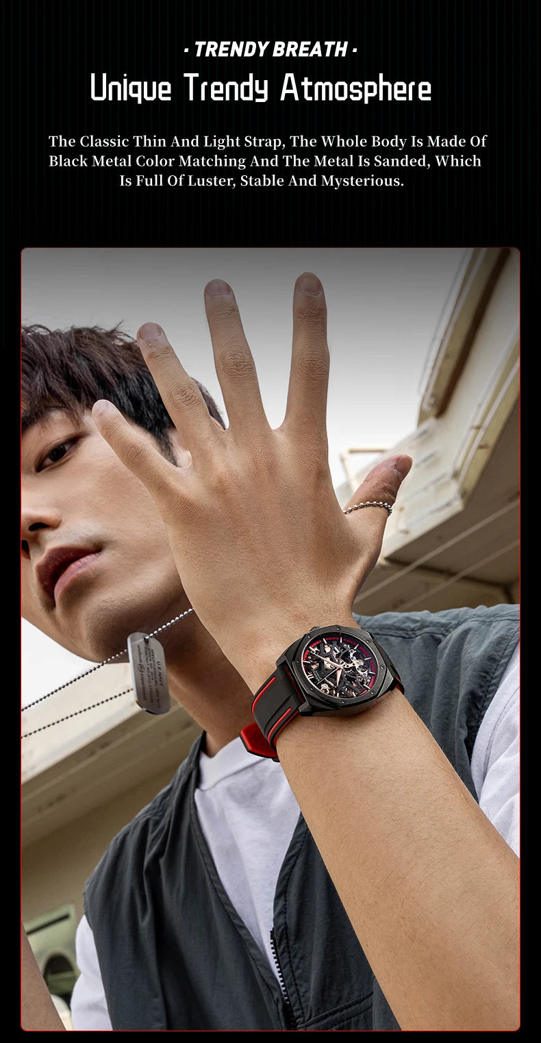 Automatic Watches Men Original Hollow Out Mechanical Wristwatches Silicone Strap Sports Waterproof Clocks Fashion Mark Fairwhale