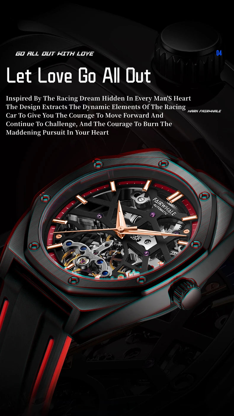 Automatic Watches Men Original Hollow Out Mechanical Wristwatches Silicone Strap Sports Waterproof Clocks Fashion Mark Fairwhale