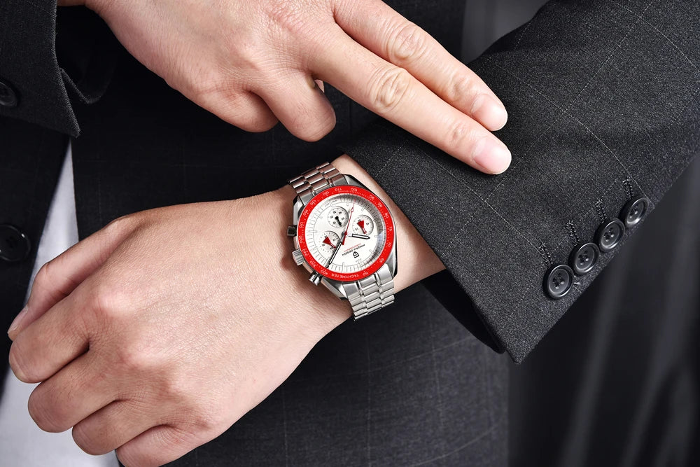PAGANI DESIGN 2023 New Moon Mens Quartz Watches Stainless Steel Waterproof Sports Chronograph Wrist Watch For Men Sapphire Glass