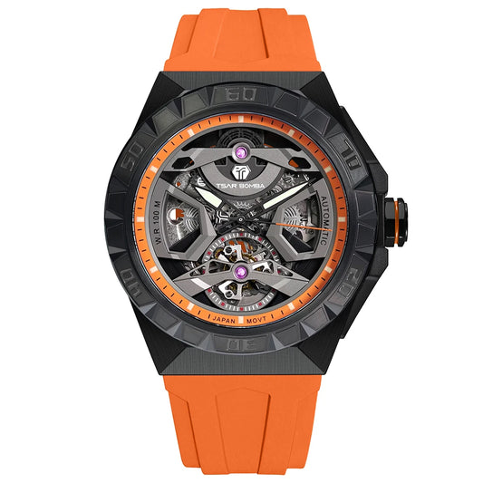 TSAR BOMBA Luxury Automatic Watch Men 100M Waterproof Clock Rubber Strap Wristwatch Mechanical Watches for Male