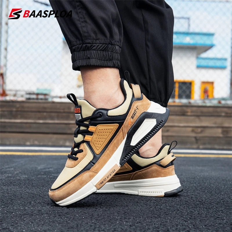 Baasploa Men Casual Waterproof Running Shoes Fashion Leather Skateboard Shoes Non-slip Wear-resistant Male Sport Shoes New