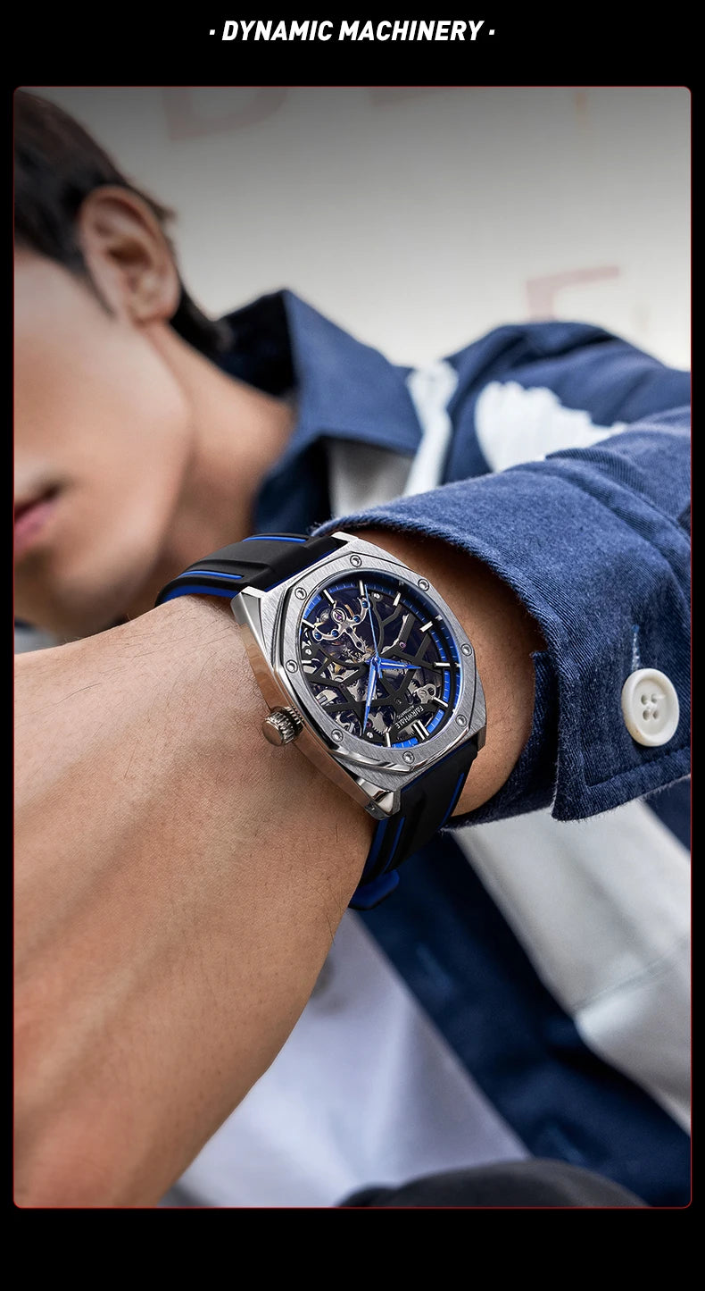 Automatic Watches Men Original Hollow Out Mechanical Wristwatches Silicone Strap Sports Waterproof Clocks Fashion Mark Fairwhale