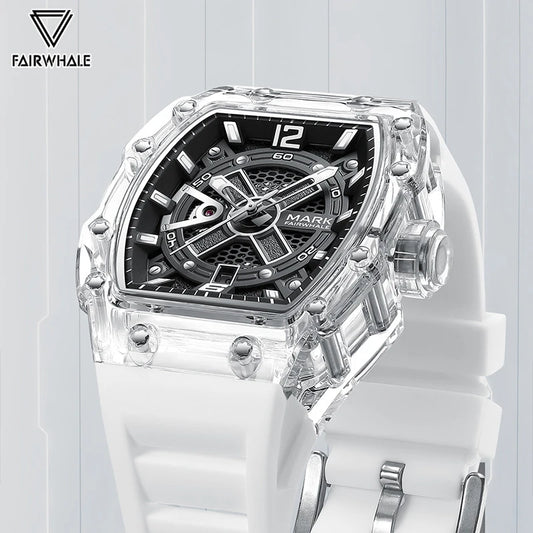 Mark Fairwhale Sports Men Watch Fashion Tonneau Transparent Case Watches Luxury Automatic Mechanical Wristwatch Boy Reloj Hombre