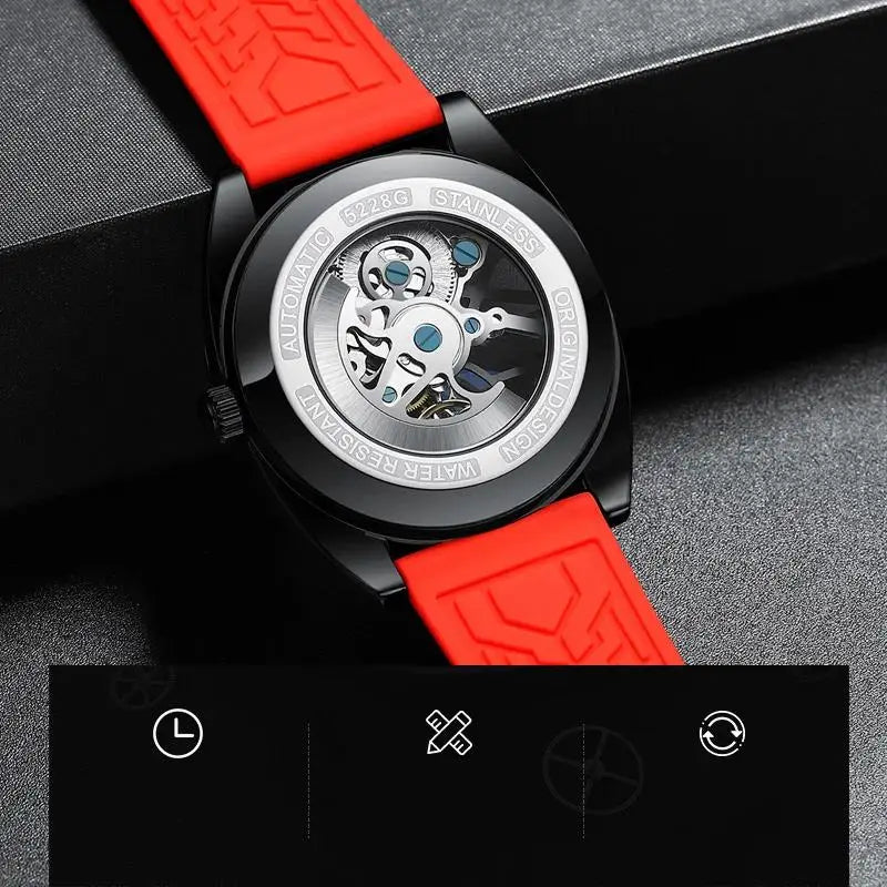Automatic Watches Men Original Hollow Out Mechanical Wristwatches Silicone Strap Sports Waterproof Clocks Fashion Mark Fairwhale