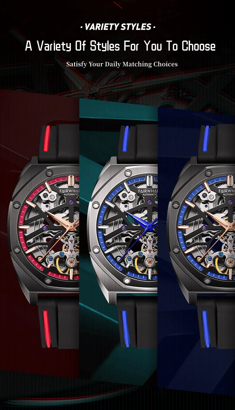 Automatic Watches Men Original Hollow Out Mechanical Wristwatches Silicone Strap Sports Waterproof Clocks Fashion Mark Fairwhale