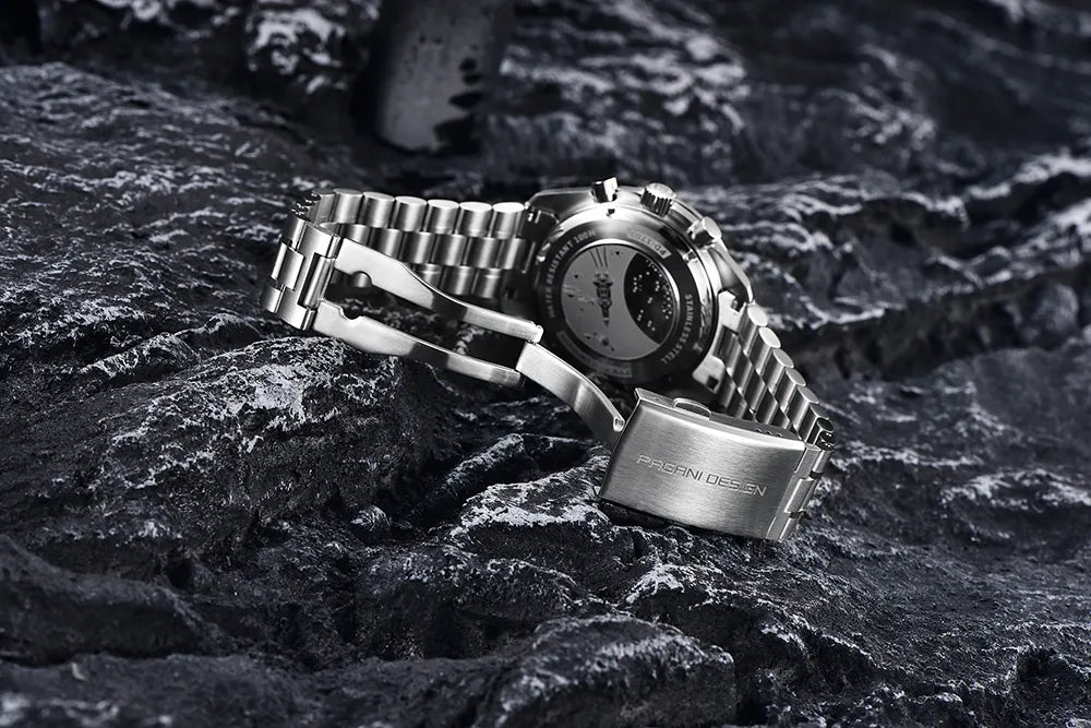 PAGANI DESIGN 2023 New Moon Mens Quartz Watches Stainless Steel Waterproof Sports Chronograph Wrist Watch For Men Sapphire Glass