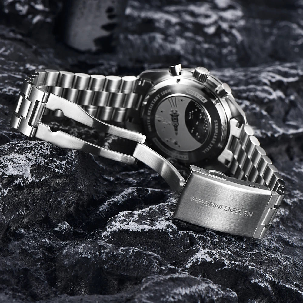 PAGANI DESIGN 2023 New Moon Mens Quartz Watches Stainless Steel Waterproof Sports Chronograph Wrist Watch For Men Sapphire Glass