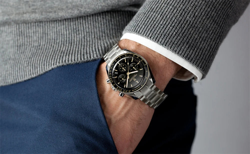 PAGANI DESIGN 2023 New Moon Mens Quartz Watches Stainless Steel Waterproof Sports Chronograph Wrist Watch For Men Sapphire Glass