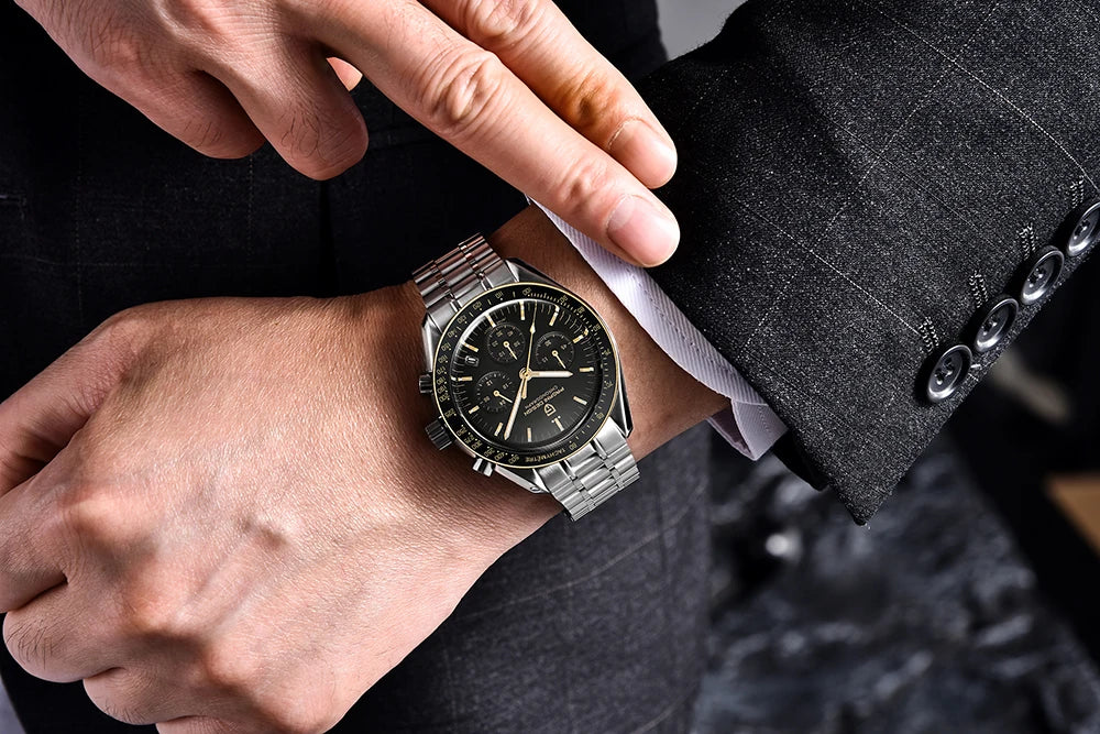 PAGANI DESIGN 2023 New Moon Mens Quartz Watches Stainless Steel Waterproof Sports Chronograph Wrist Watch For Men Sapphire Glass